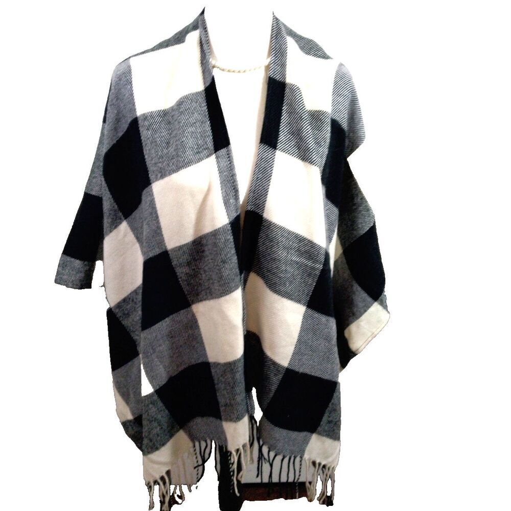 Game Day Womens Shawl Wrap With Fringe Black Plaid Clemson University Football